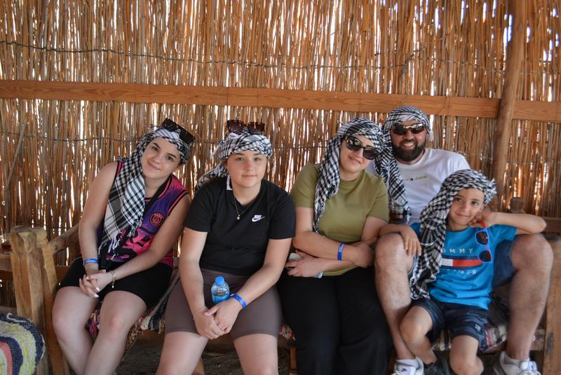 Tea break in the shade at the camp