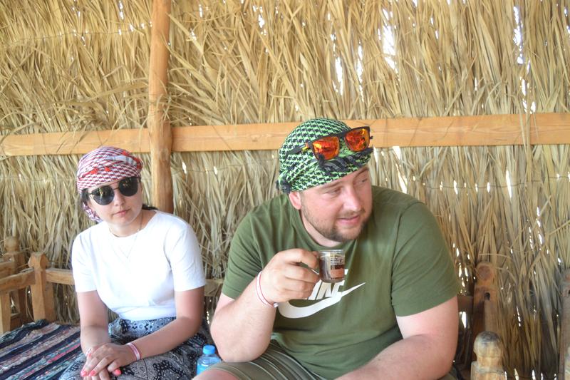 Tea break in the shade at the camp