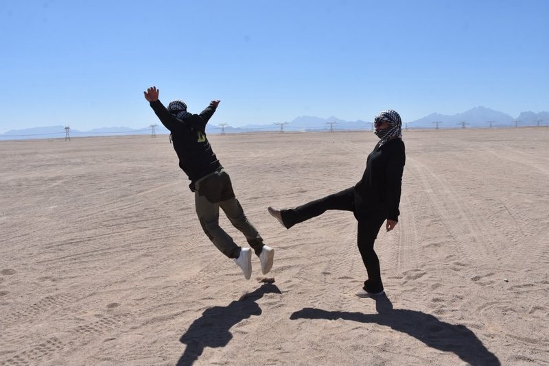 Jumping for joy in the desert