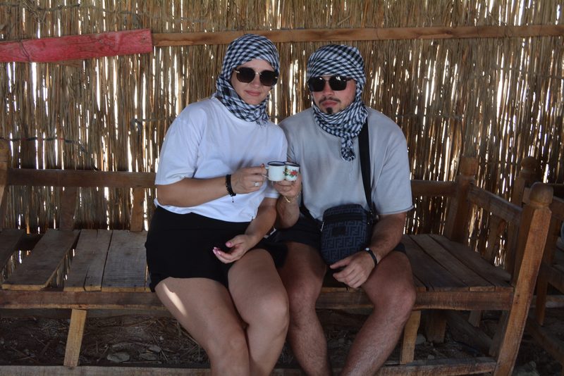 Tea break in the shade at the camp