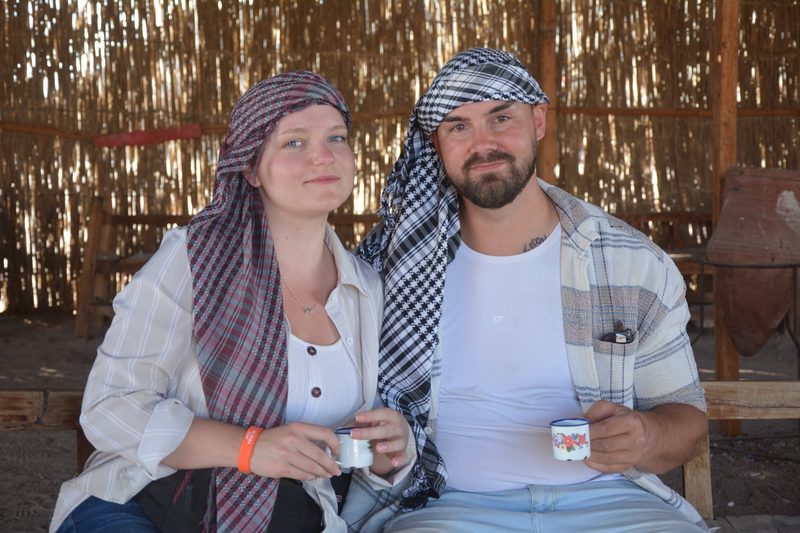 Tea break in the shade at the camp